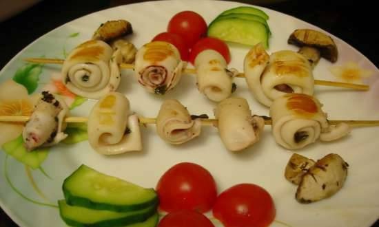 Squid skewers in an electric grill