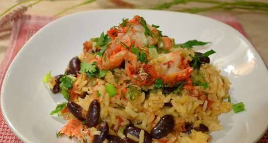 Tagine: rice with red beans and boiled cod