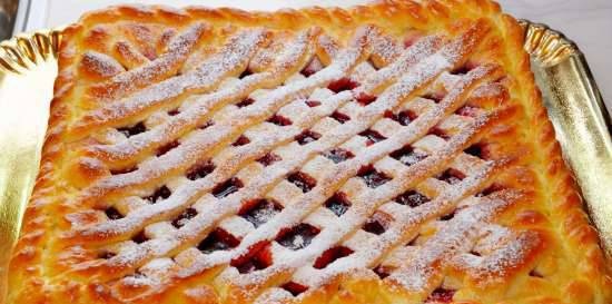 Soft sweet lingonberry and apple pie based on dough for French buns