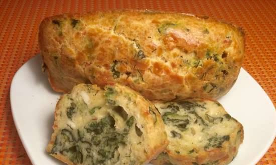 Nutritious muffin with cheese and favorite herbs (spinach)