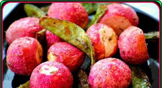 Radish baked with green pea pods