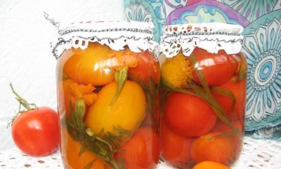 Pickled tomatoes with marigolds