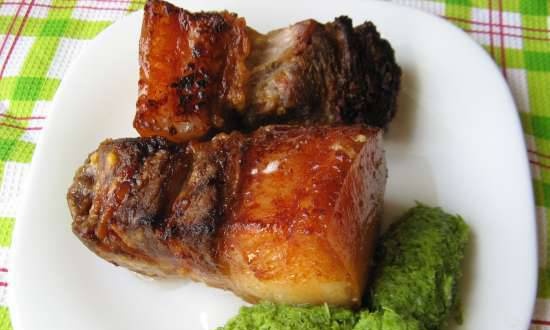Pork marinated in garlic arrow paste baked in the Stadler Form multicooker