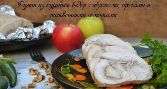 Chicken thigh roll with apples, nuts and pumpkin seeds