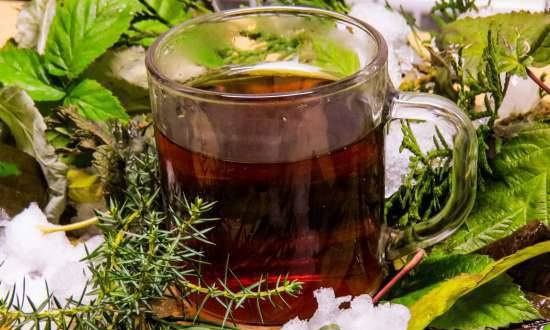 Frosty tea made from conifers and naturally fermented leaves
