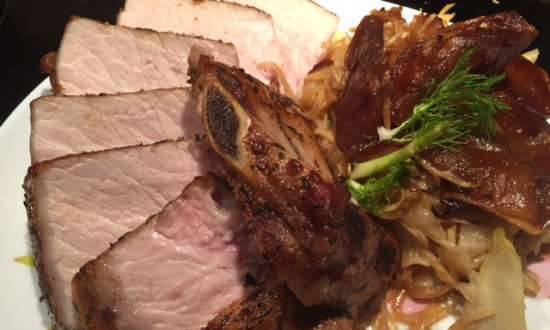 Double pork entrecote with celery root and apples