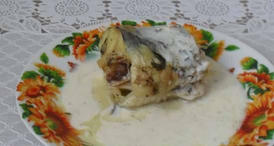 Fish in its own juice with mustard-yoghurt filling
