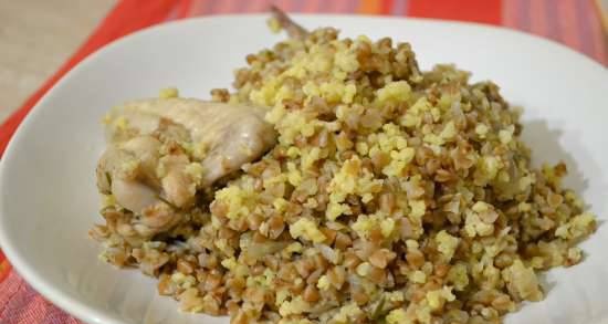 Buckwheat-millet porridge with mushrooms and chicken (multicooker Redmond RMC-01)