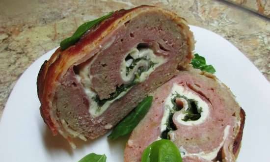 Meat roll with cheese and spinach