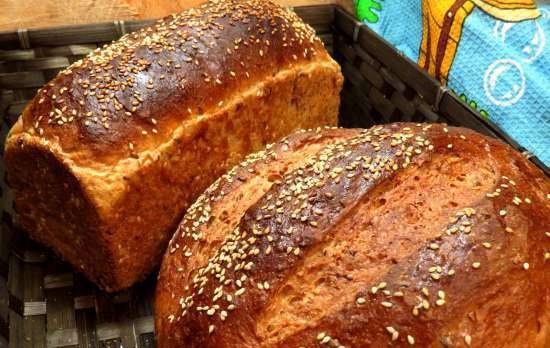 Bread with oatmeal, bran, sesame seeds and seeds
