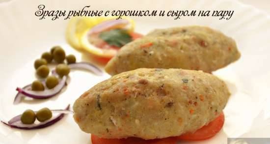 Fish zrazy with peas and steamed cheese