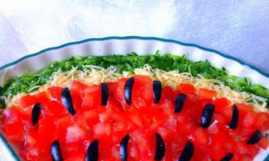 Salade met watermeloenwiggen