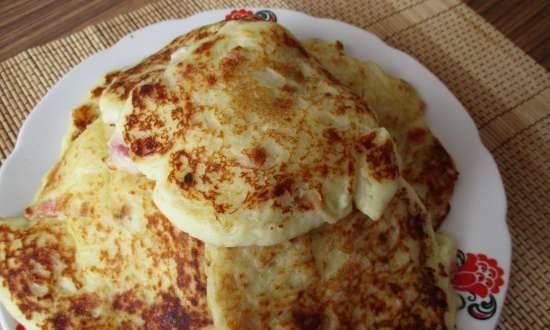 Potato pancakes with cheese and bacon made from potato flakes