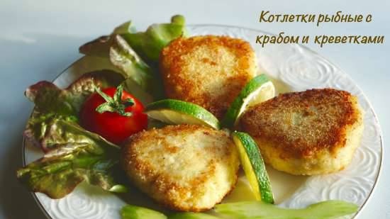 Fish cutlets with crab meat and shrimps