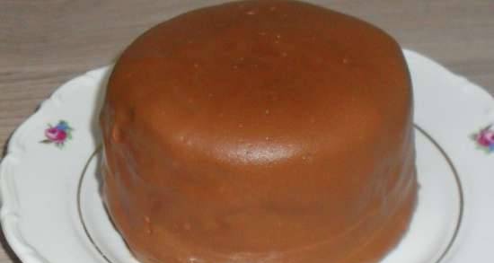 Bran cake-cake with chocolate icing on agar (in the microwave)