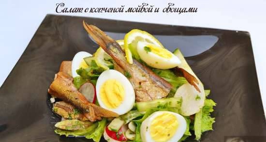 Smoked capelin salad with vegetables