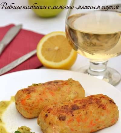 Fish sausages with lemon-mint sauce