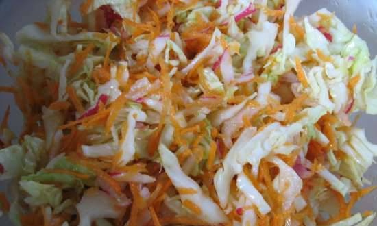 Young cabbage salad with radishes and carrots