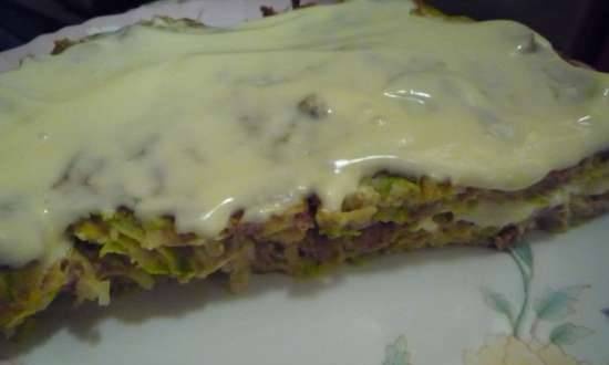 Zucchini and minced meat cake in the oven