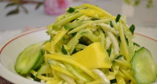 Cabbage salad with fresh cucumber and green mango