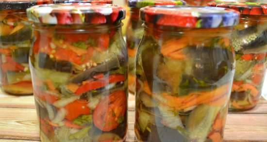 Canned vegetable salad with eggplant (without butter and sautéing)