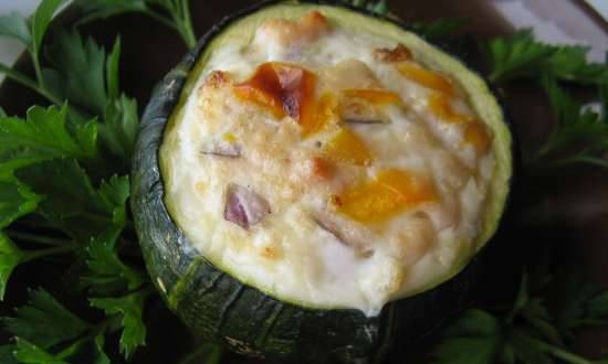 Zucchini-bombs stuffed with rabbit meat and vegetables
