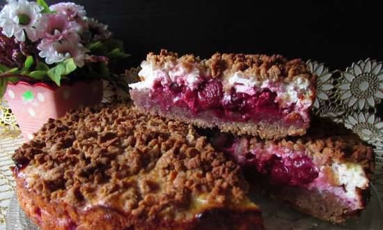 Grated rye pie with curd filling and cherries