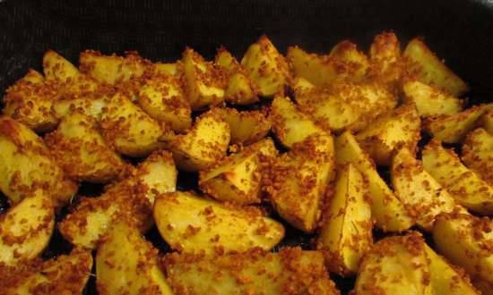 Potatoes baked in breadcrumbs with spices