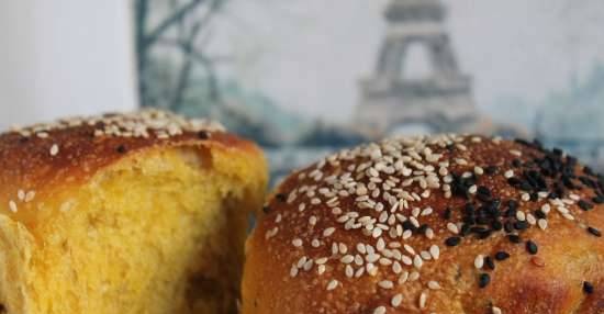 Sesame milk buns with pumpkin and apple with liquid yeast