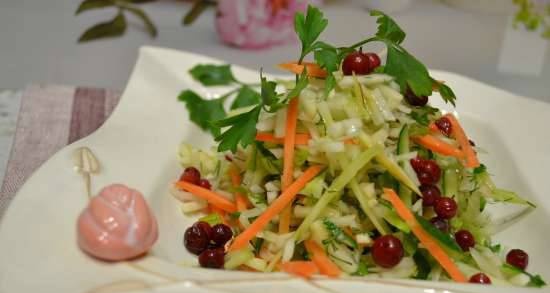 Vitamin white cabbage salad with broccoli stalks and vegetables