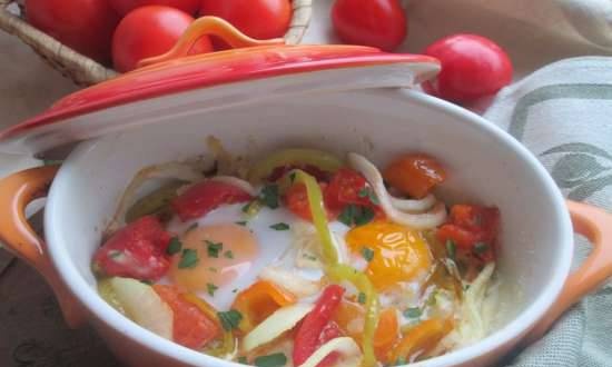 Mozzarella and feta baked with bulgarian eggs and vegetables