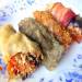 Rice paper rolls with chestnuts, dried fruits in various breading and without