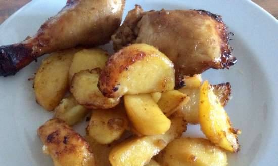 רגליים עוף עם תפוחי אדמה במסעדת רב-מטבח Delonghi