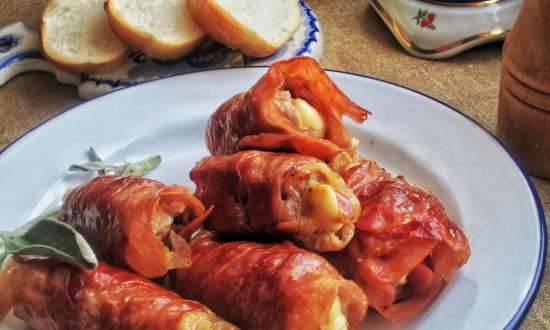 Meat rolls in wine and double prosciutto