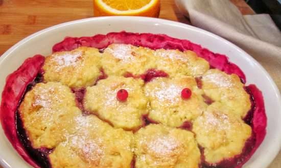 Fruit and berry pie with sour cream and vanilla filling