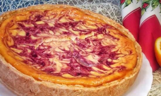 Orange cheesecake with mascarpone and berry jelly