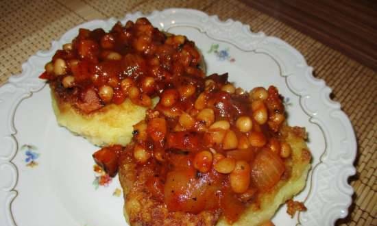 Beans with potato pancakes (recipe by Gordon Ramsay)