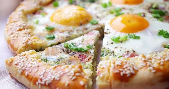 Galette with green onions, bacon and egg