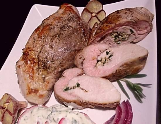 Chops stuffed with nuts and herbs