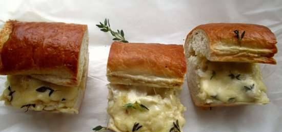 Fish appetizer baked in a baguette