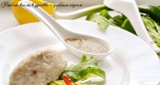 Fish dumplings in the oven with mushroom sauce