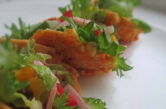 Baked carrot tacos with ham salad