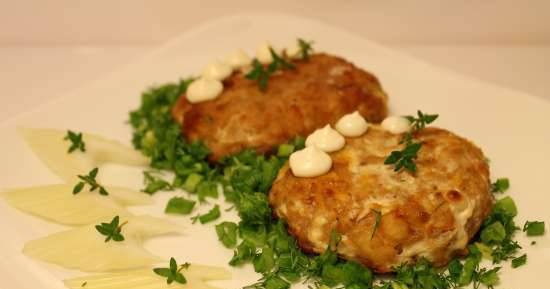 Three types of fish cutlets with pumpkin and Chinese cabbage