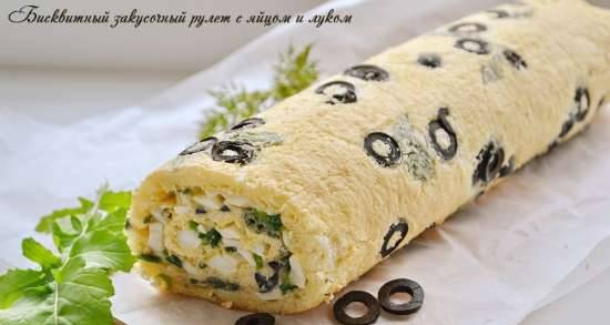 Sponge cake roll with egg and onion