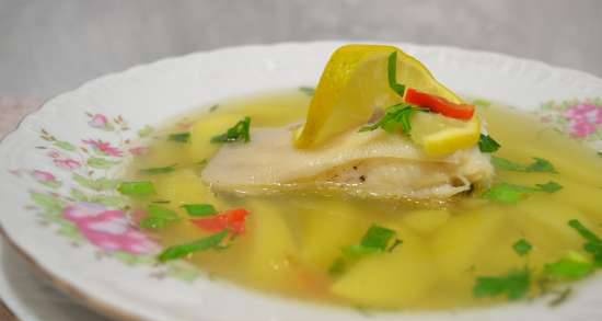 Light potato soup with flounder in chicken broth