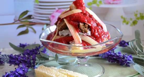 Semolina pudding with cream and cherry (Grieflammeri auf eingemachten Sauerkirschen)
