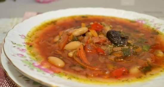 Lean borscht reconstituted with beans and prunes