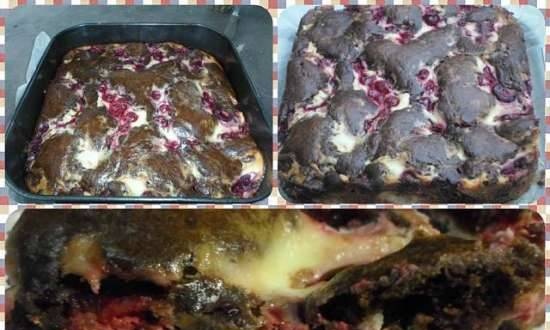 Brownie with cherries and cottage cheese