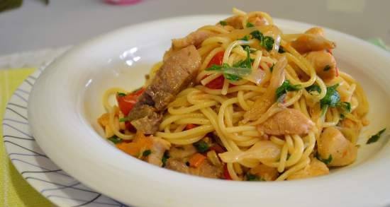Spaghetti with vegetable sauce with nelma
