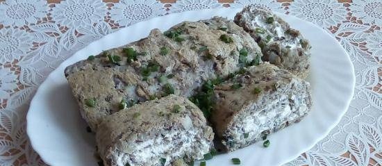 Snack roll with mushrooms and curd filling